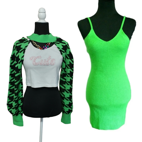 NWT Almost & Famous Green Knitted Dress - Picture 2 of 16